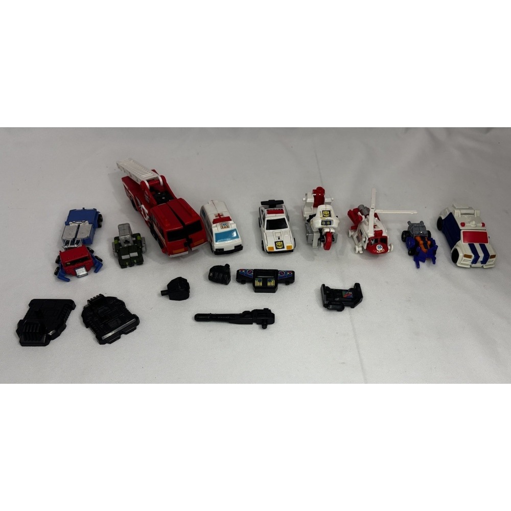 Vintage Transformers and Gobots Lot Of 9- Police, Fire Truck, Helicopter